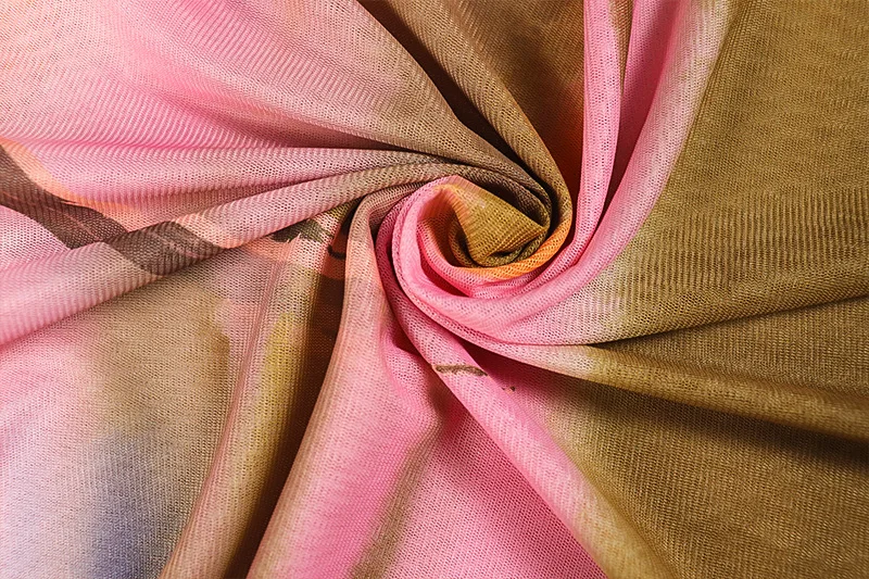 Print Mesh Maxi Dress Women See Through O Neck Full Sleeve Bodycon Night Clubwear Party Long Robe Holiday Cover Ups Streetwear