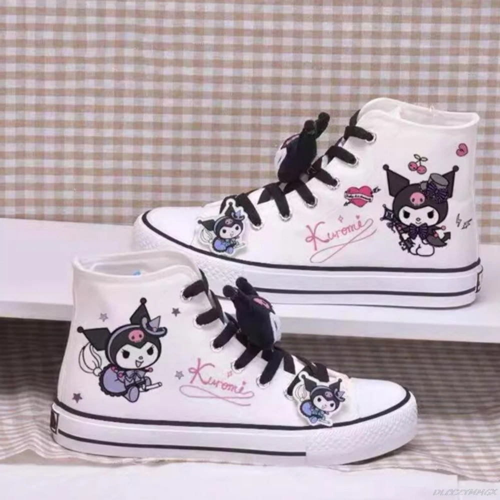 Spring Autumn New Kuromi Print Student High-top Canvas Shoes Cute Girl Vulcanized Shoes Sweet Girl Sneakers Lady Shoes Women