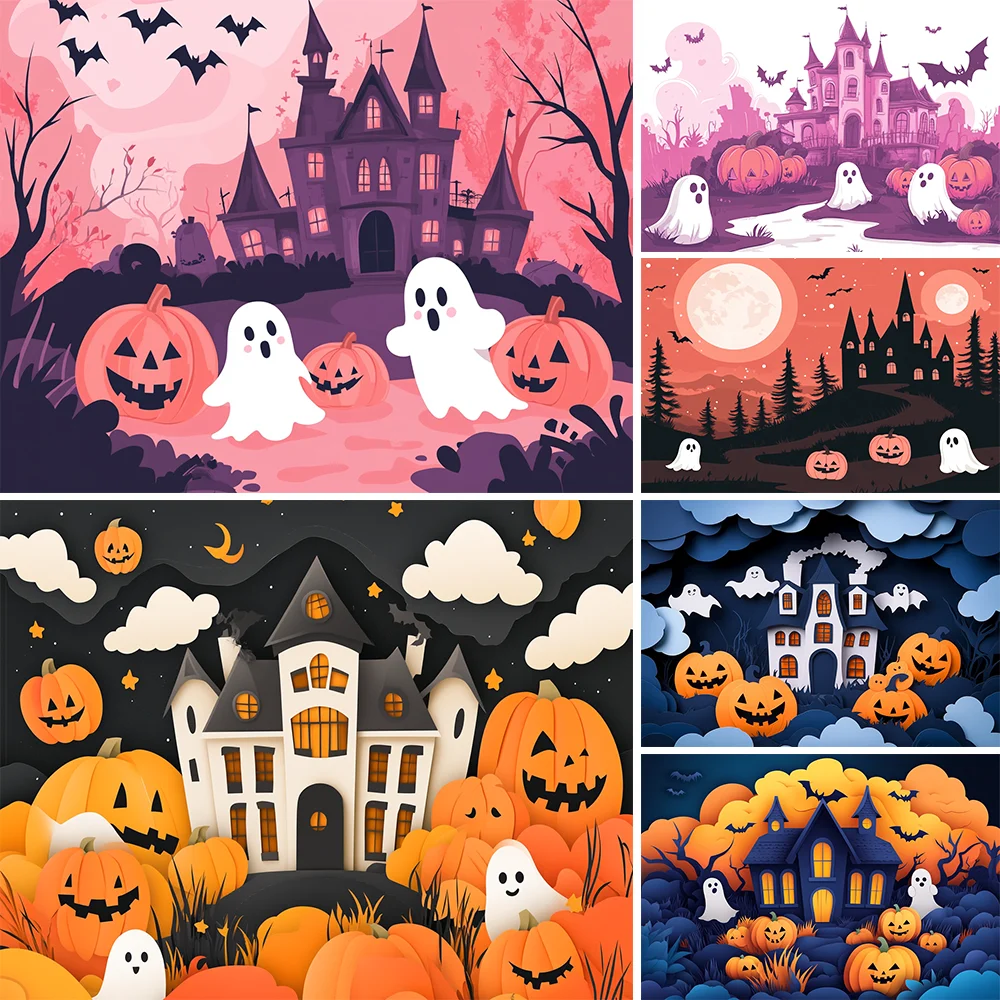 

Halloween Backgrounds For Photographs Ghost Pumpkin Lantern Tent Window Backdrop Festival Photocall Girl Birthday Wall