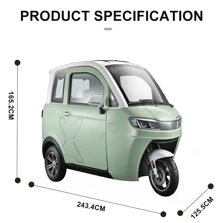 3 Wheel Electric Motorcycle Car with Drive Cabin / Electric Scooter Enclosed with Passenger Seat / Cargo Tricycle for Adults 60V