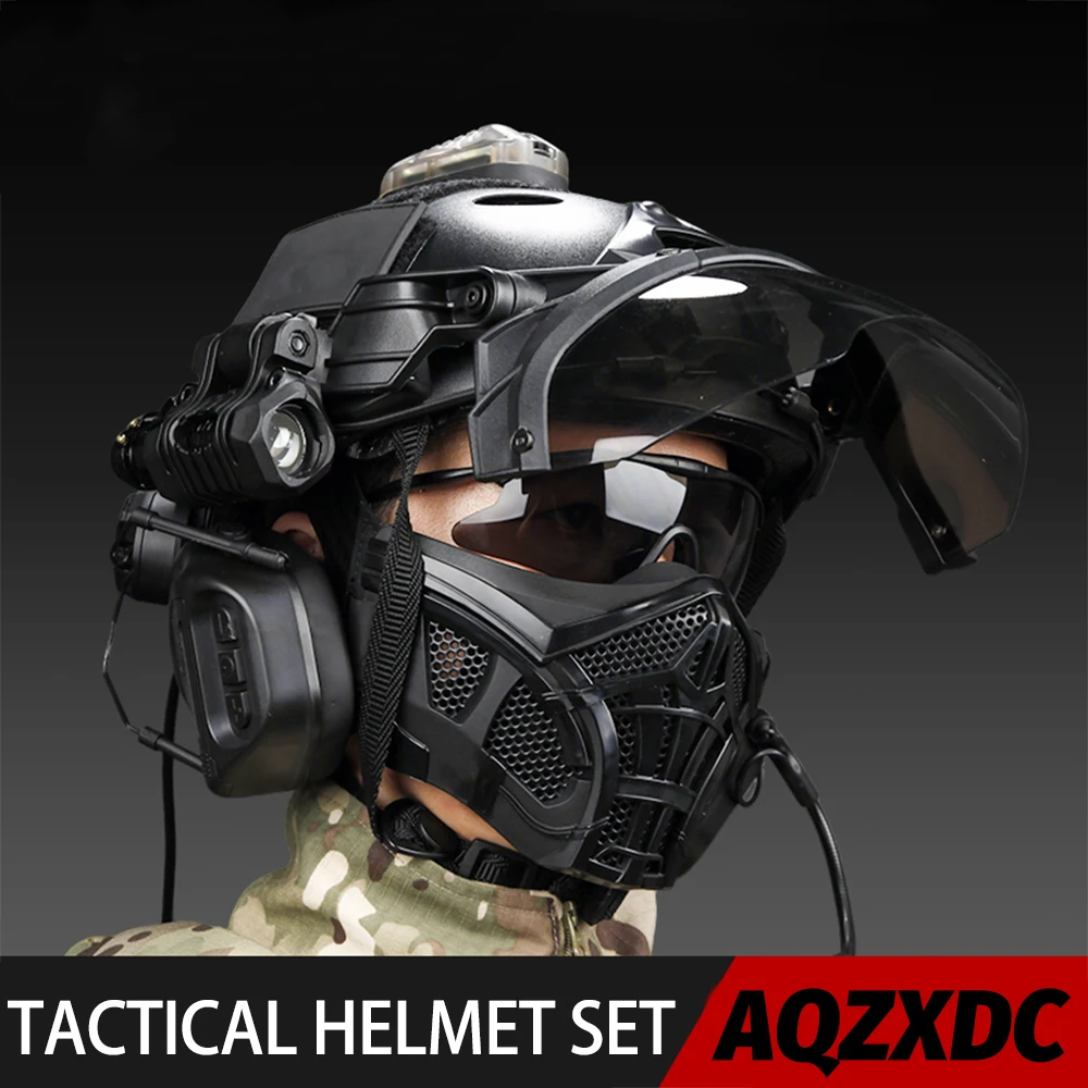 

Fast Airsoft Helmet Set with Mask Goggles Communication Headset Flashlight Signal Light Outdoor Hunting Shooting Tactical Helmet