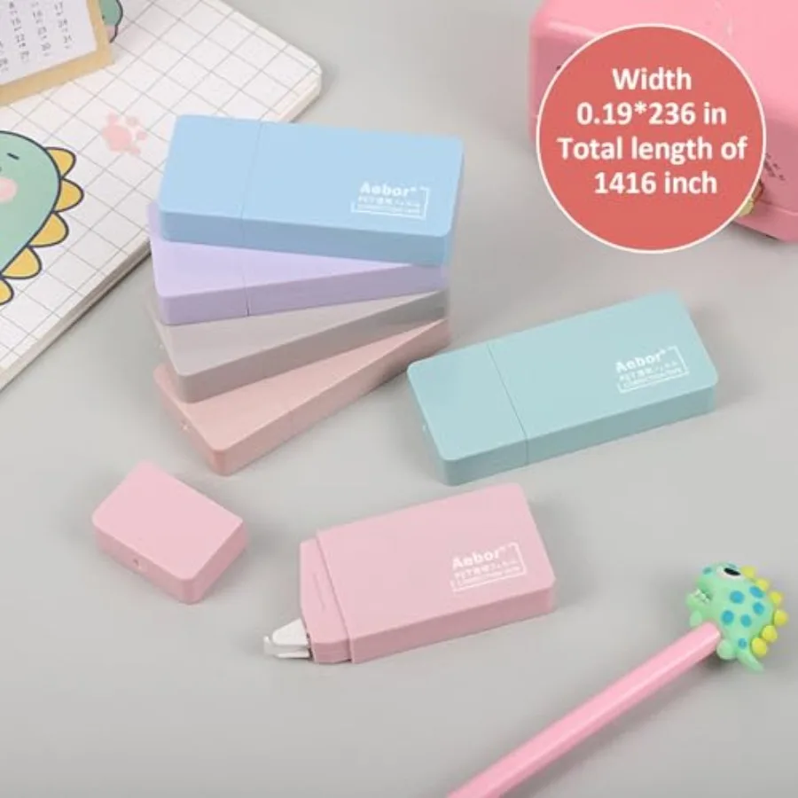 6 Pack Correction Tape Cute White Tape Macaron Color Correction Tape, Easy To Use Applicator for Instant Corrections for Studen