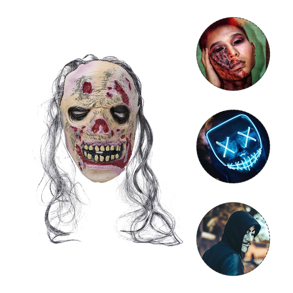 1PC Horror-Halloween-Maske mit Haar-Zombie-Stil-Maske, lustige Halloween-Cosplay-Maske für den Partygebrauch (kostenlose Größe, verschiedene Farben)