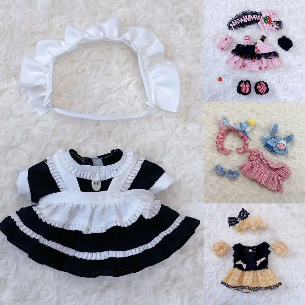 Lindos Vestidos de Princesa com Cartoon Headband, Bonecas de Pelúcia Roupas, Saia e Saia Decoração, 20cm Cotton Doll Acessórios