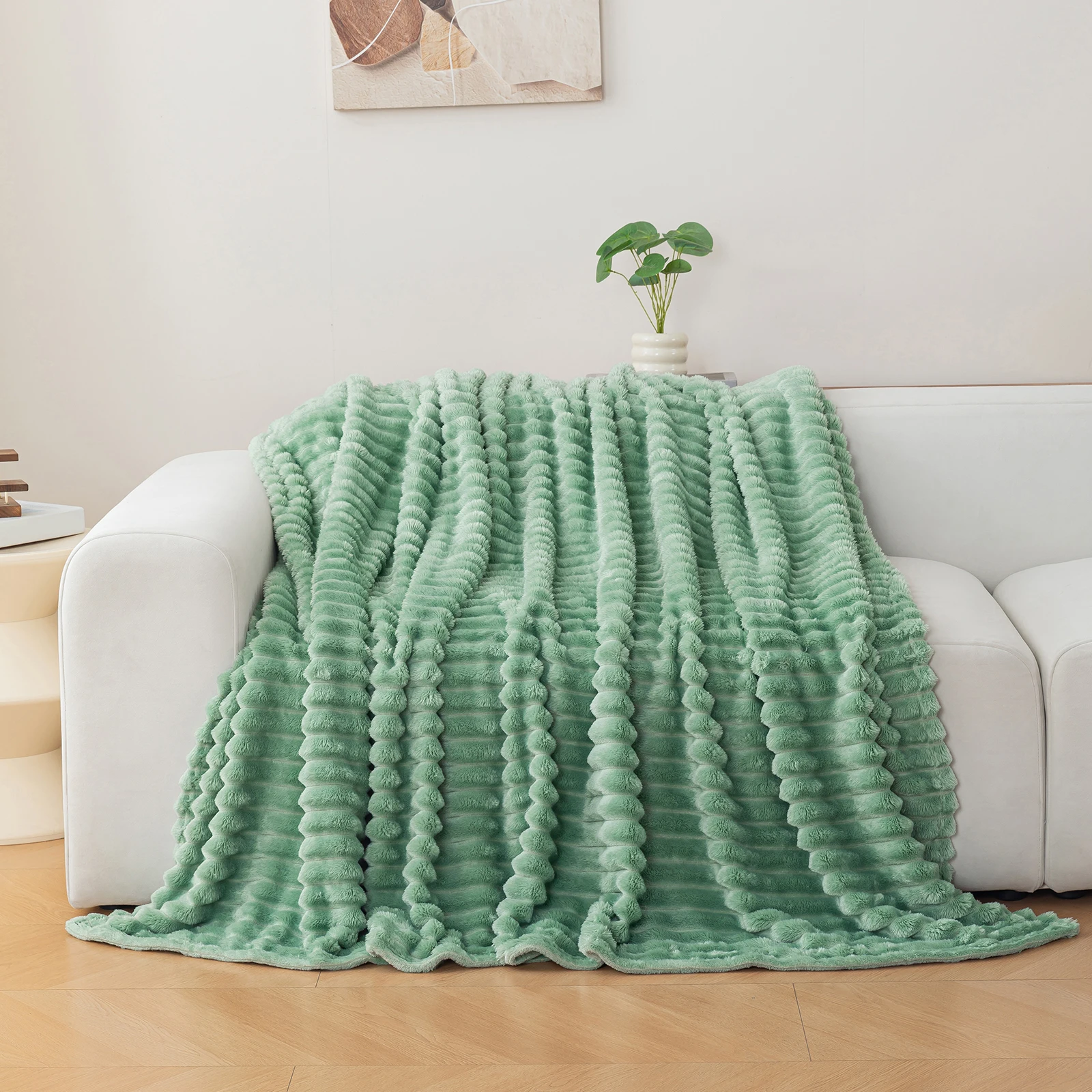 1 Stück gestreifte, einfarbige Flanelldecke, weiche und bequeme Überwurfdecke, geeignet für Sofas, Betten und Reisen, vielseitig einsetzbar – Detail 17