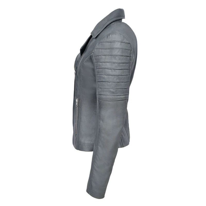 Veste de moto en cuir véritable pour femme, manteau en peau de mouton, coupe couvertes, gris doux, 100%