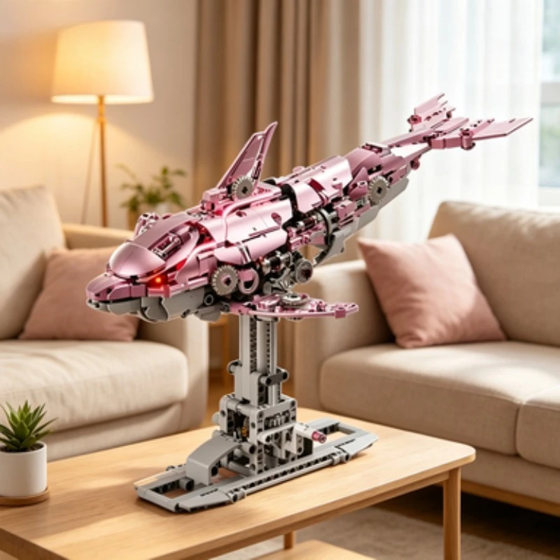 moc-888pcs-mechanical-dolphin-building-blocks-set-pink‑blue-ocean-creature-with-linkage-structure-elegant-desktop-model-favor
