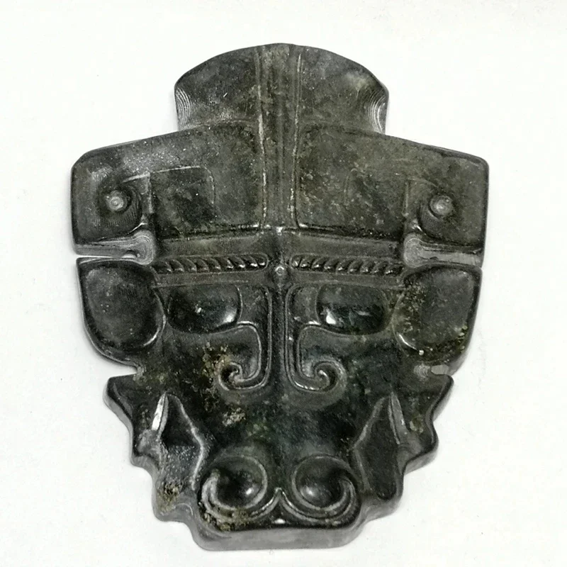 Collection China Black Magnet Jade Hand Carving Hongshan Culture ox-head Pendant