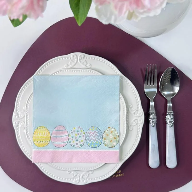 

10/20pcs Double-layer 33cm Easter Egg Napkins with Pink Edges & Blue Paper Placemats for Picnics and Parties DIY Decoupage Paper