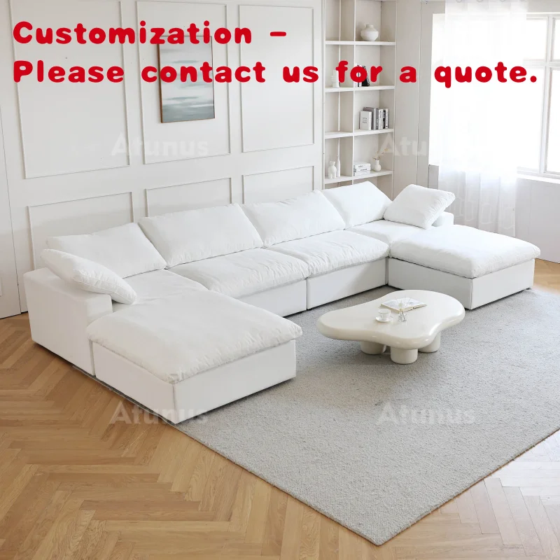 

custom.ATUNUS Nordic Minimalist Beige Sectional Sofa Set 3 Seater Living Rooms Comfortable White Couch With Chaise