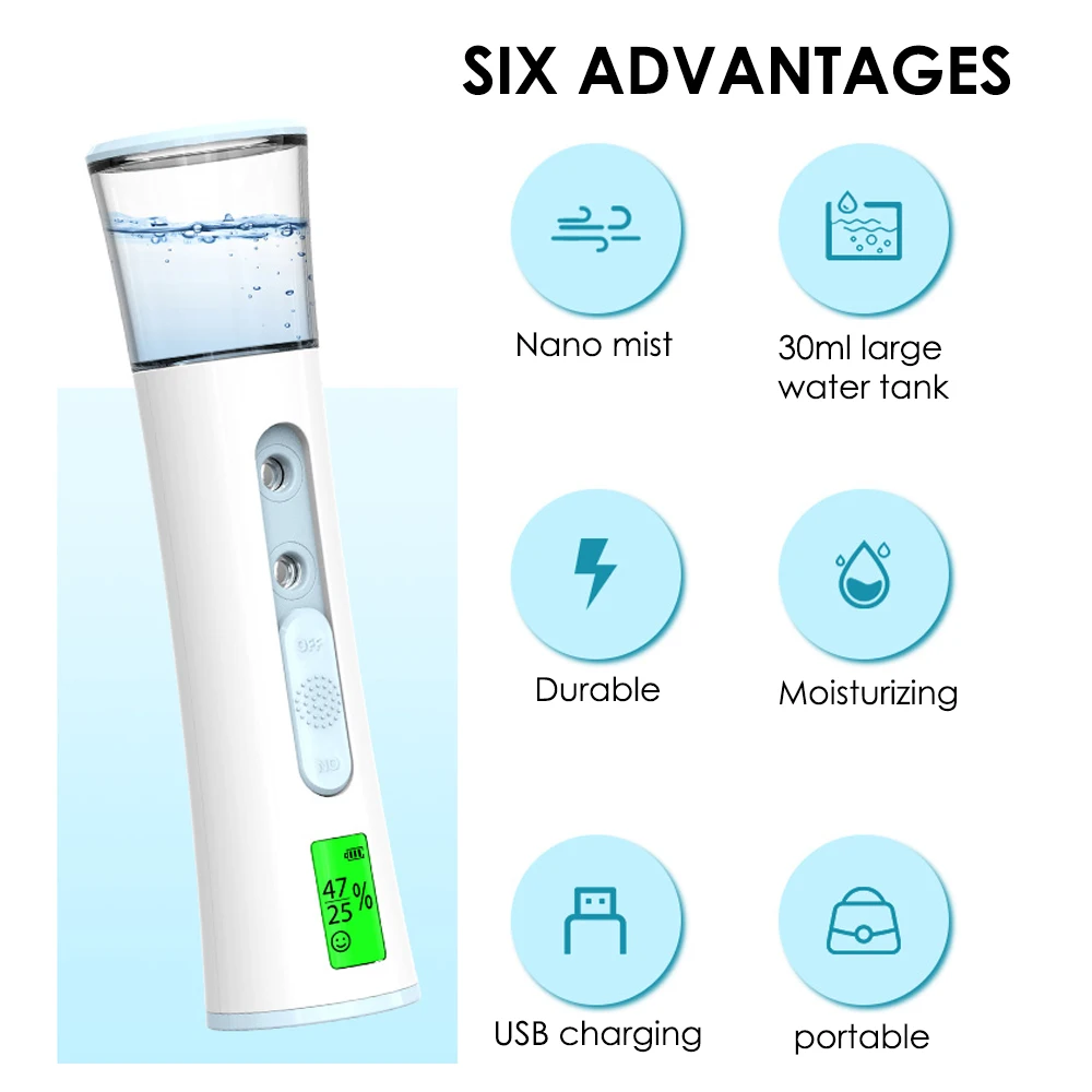 Ultrasonic Nano Mist Sprayer Cooler Face Steamer Moisturizer Steamer Humidifier Facial Mister Nebulizer Cooler Skin Care Tool