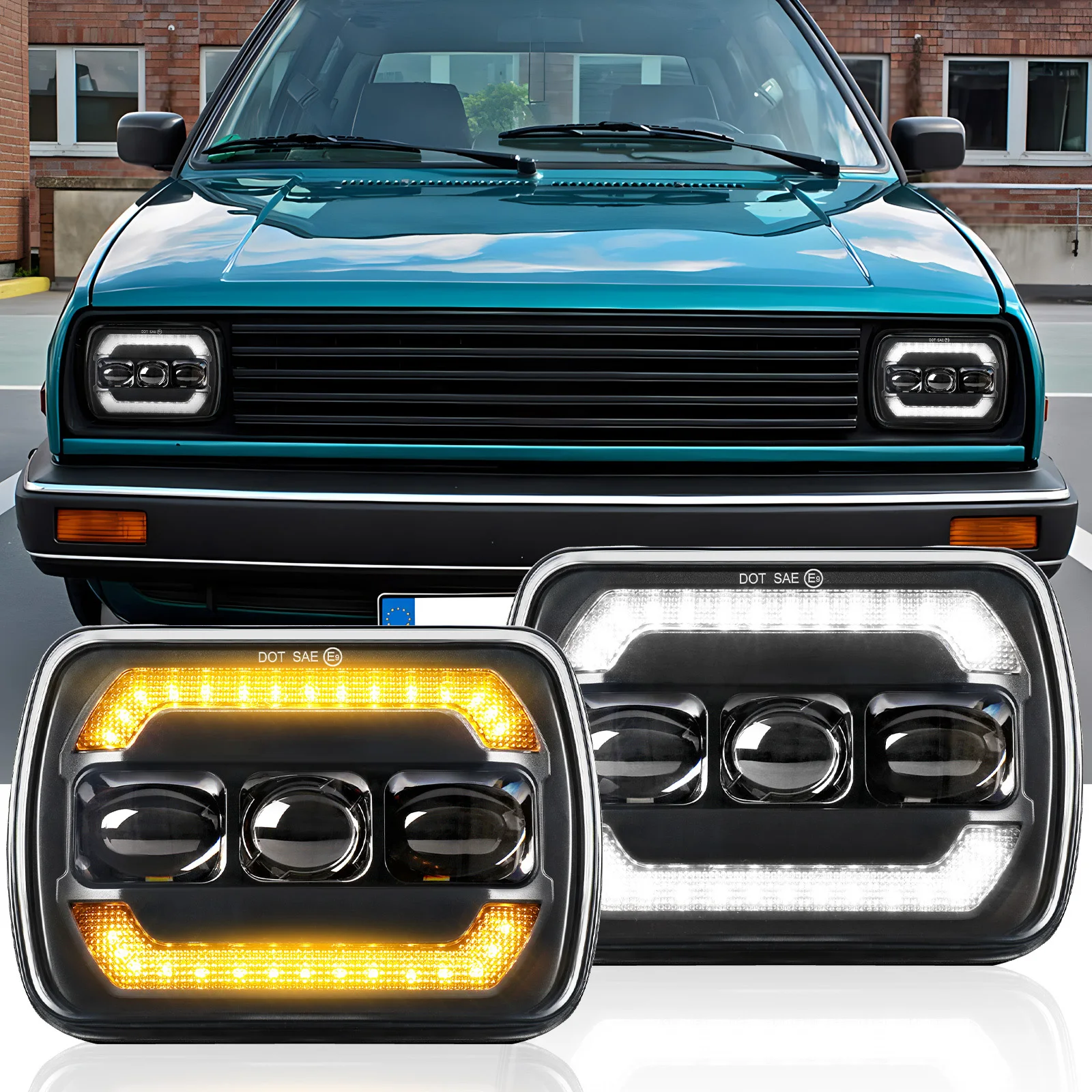 

HAOLIDE 2pcs Newest 5x7 INCH Car Led Headlights Hi/Lo Beams Led Square Headlights for Jeep Wrangler YJ Cherokee XJ Trucks 12V