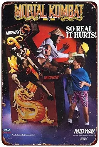 Tin Sign For Sign 8x12 inches Mortal Kombat Midway Arcade Game Ad Vintage Reproduction Decorative Metal Signs sign