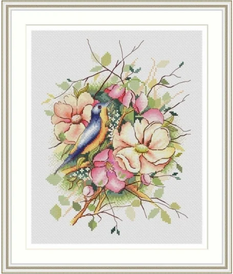 -The Bluebird on the Flower Branch1-29-35 DIY Needle Work Cross Stitch counted Cross Stitch Kit   Metallic cotton aida