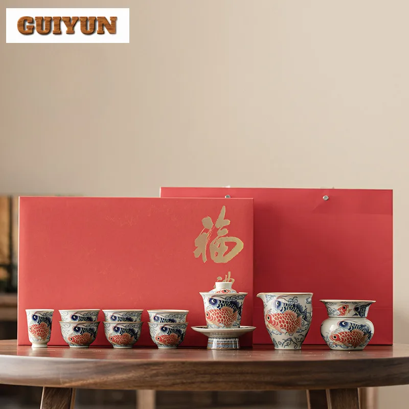 

Goldfish Full Hall Tea Set Complete Set Japanese Tea Ceremony Set Teapot And Tea Cup Set Drinkware Equipment Decoration Supplies