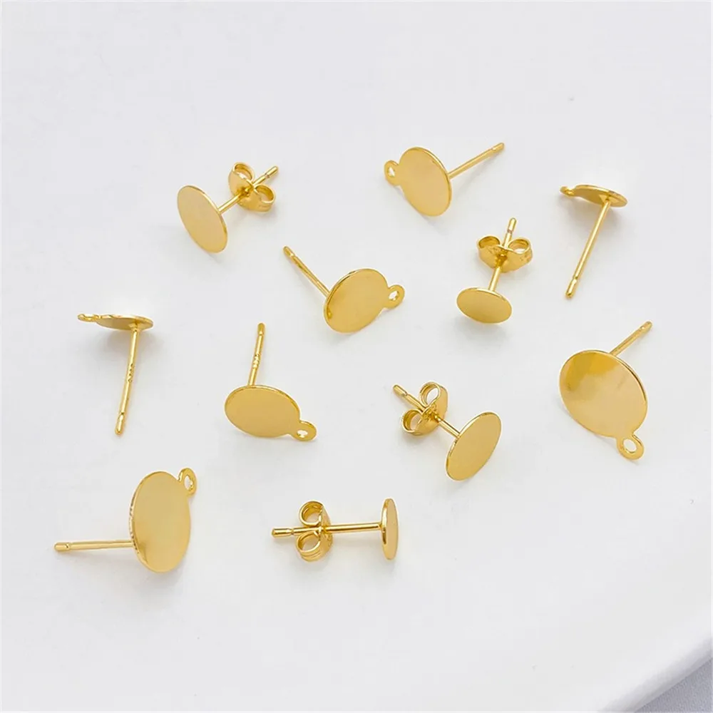 

14K Gold-plated Disc S925 Imitation Silver Needle Hanging Flat Bottom Earrings Support Earrings DIY Handmade Jewelry Material