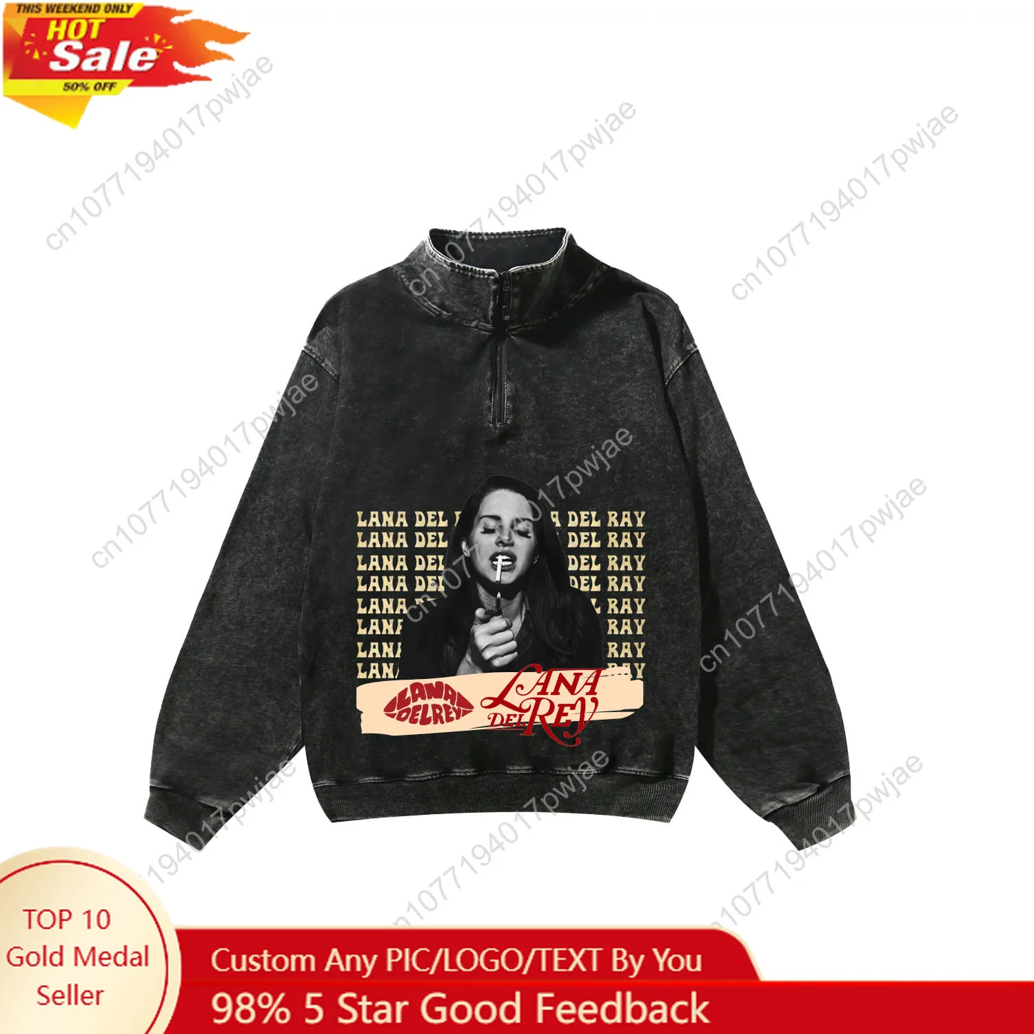 

Lana Dere Singer Custom Retro Sweatshirt Mans Womans Half Zipper Vintage Sweat Shirt Photo Custom Made Tops