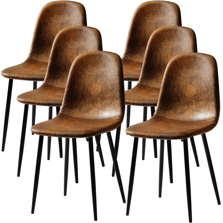 

Набор из 6 обеденных стульев, кухонные стулья с обивкой из искусственной замши и металлическими ножками, удобные боковые стулья со средней спинкой