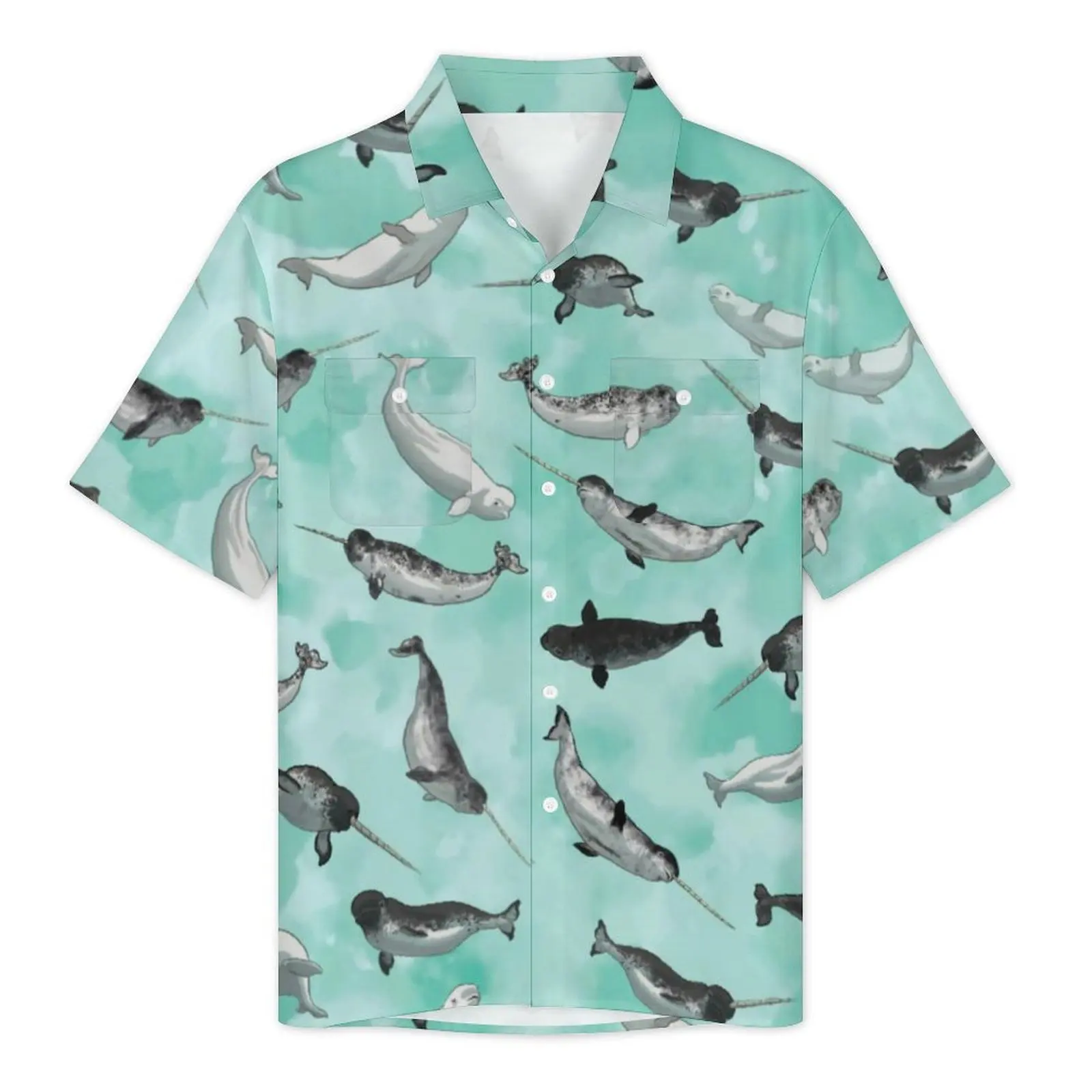 Arctische Dierenprint Casual Shirt Narwal En Beluga Elegante Hawaiiaanse Shirts Man Korte Mouw Strand Harajuku Oversized Blouses