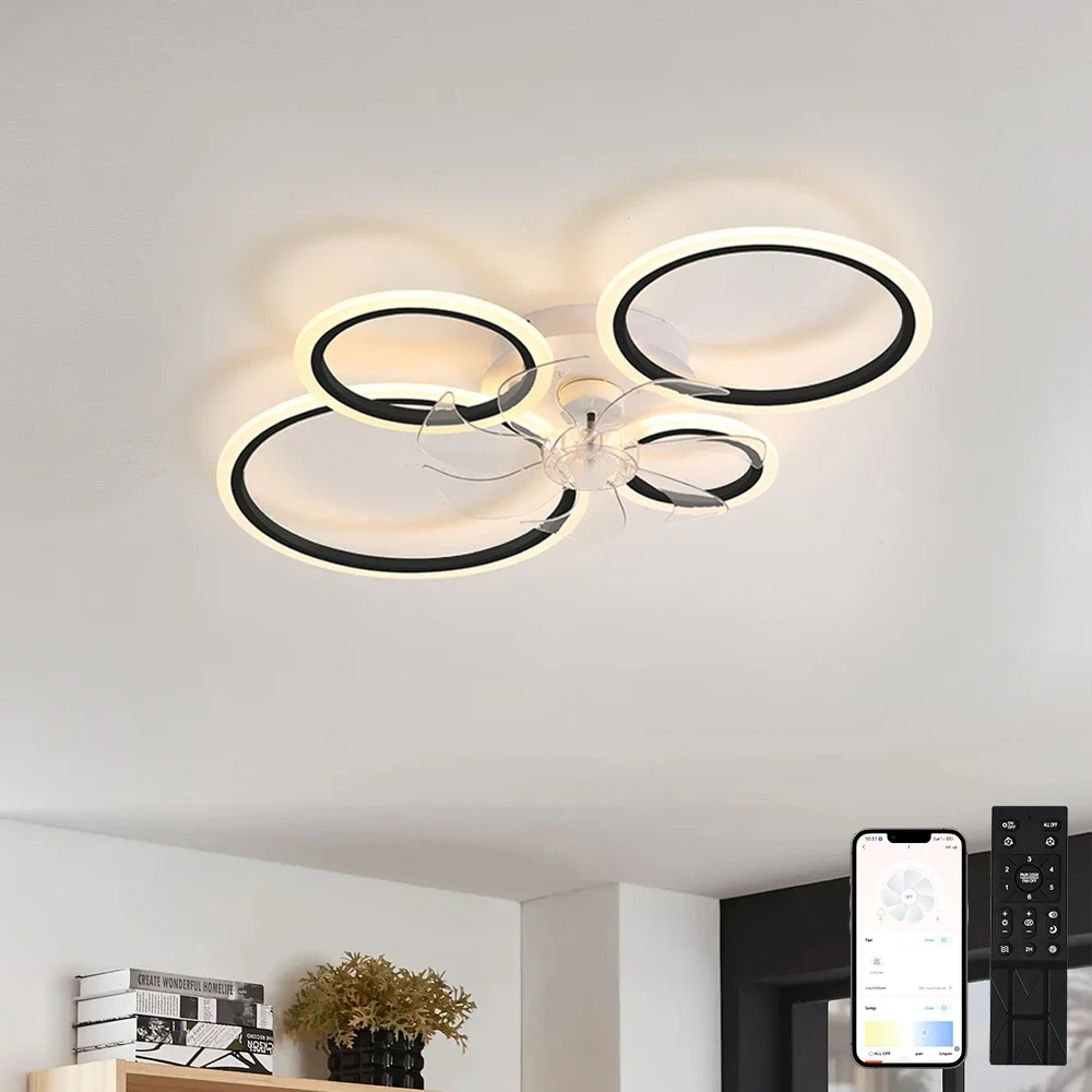 Led Low Noise Ceiling Fan Chandelier Living Dining Table Room Bedroom Kitchen Lights Black White Home Decoration Lamps Fixtures