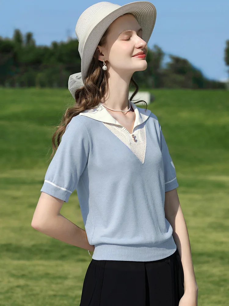 เสื้อสเวตเตอร์ถักไหมพรมคอวี แขนยาว แต่งระบายช่วงเอว สไตล์สองชิ้น ตัดต่อสีสันสดใส รุ่น I BELIEVE YOU ประจำฤดูร้อนปี 2025 รุ่นหรูหรา รหัสสินค้า 2251145961