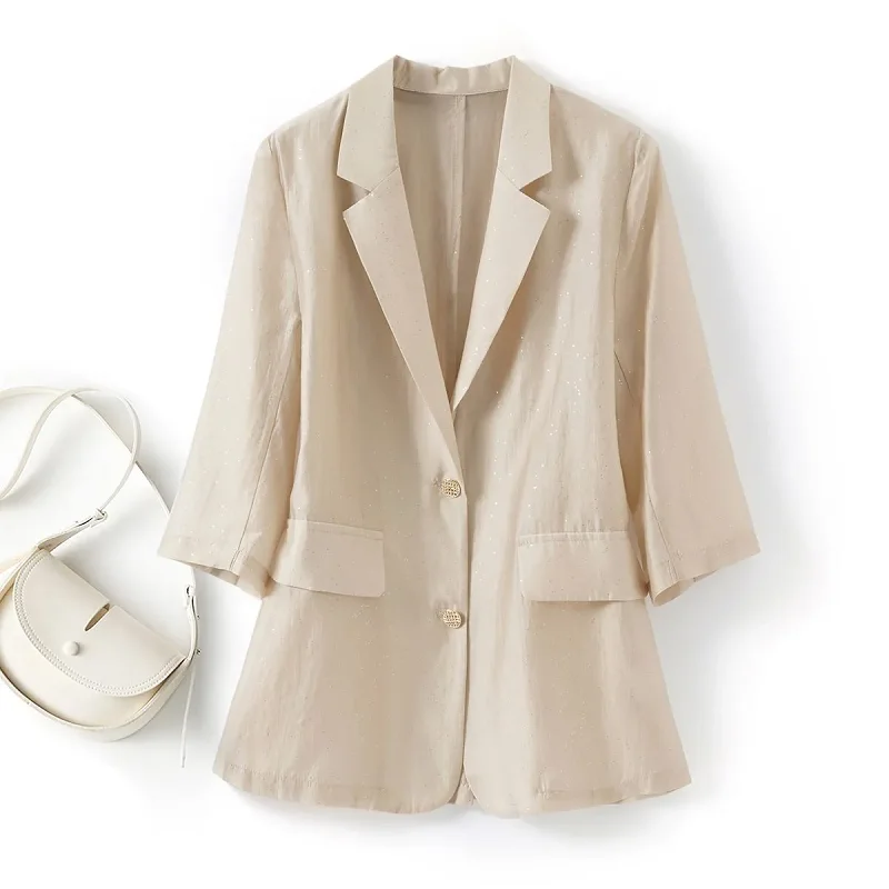 2025 New Suit Coat Women Casual Points Sleeve Sun-Protective Summer Single Breasted Blazer Jacket Female Loose Outerwear W921