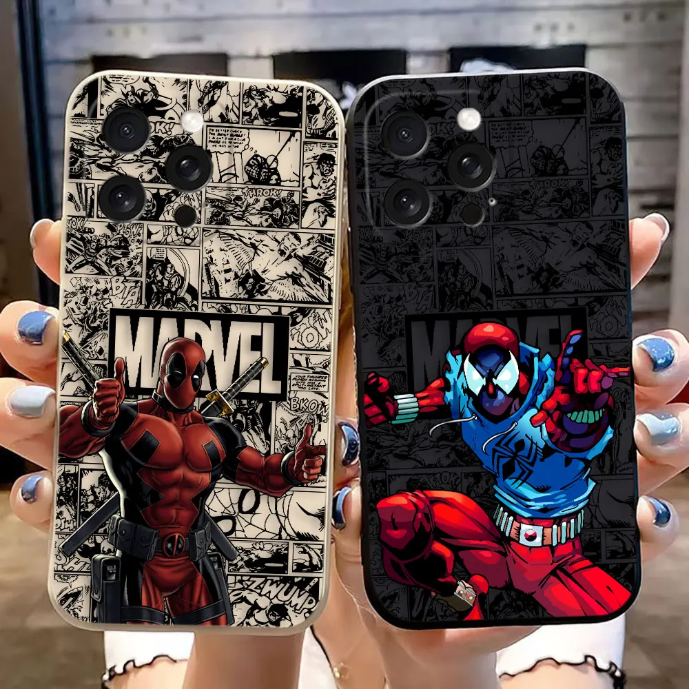 Marvel Spiderman Deadpool Cover Phone Case For Apple iPhone 16 15 14 13 12 PRO MAX PLUS Colour Silicone Case Funda Coque Shell