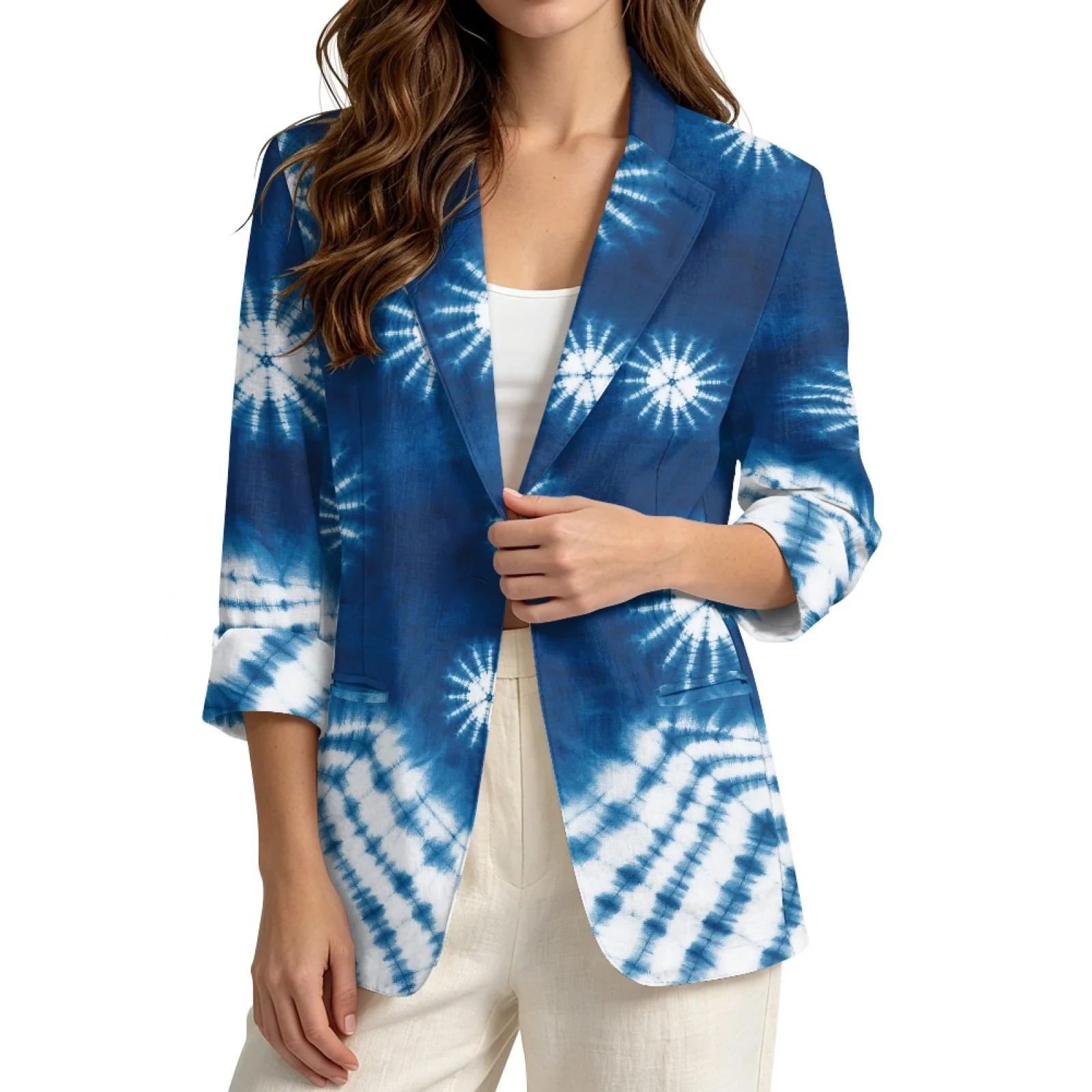 PENSTROLL Indigo TieDye - Cubrebaños de lino sintético para negocios, prendas de abrigo suaves para otoño, tops de exterior