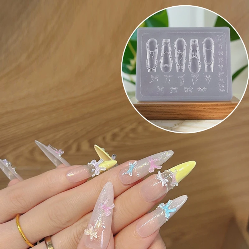1Pc Bowknot Bead Chain Ribbon 3D Acrylic Mold Nail Art Decorations DIY Design Silicone Nail Art Mold Template For Nail Charms..~