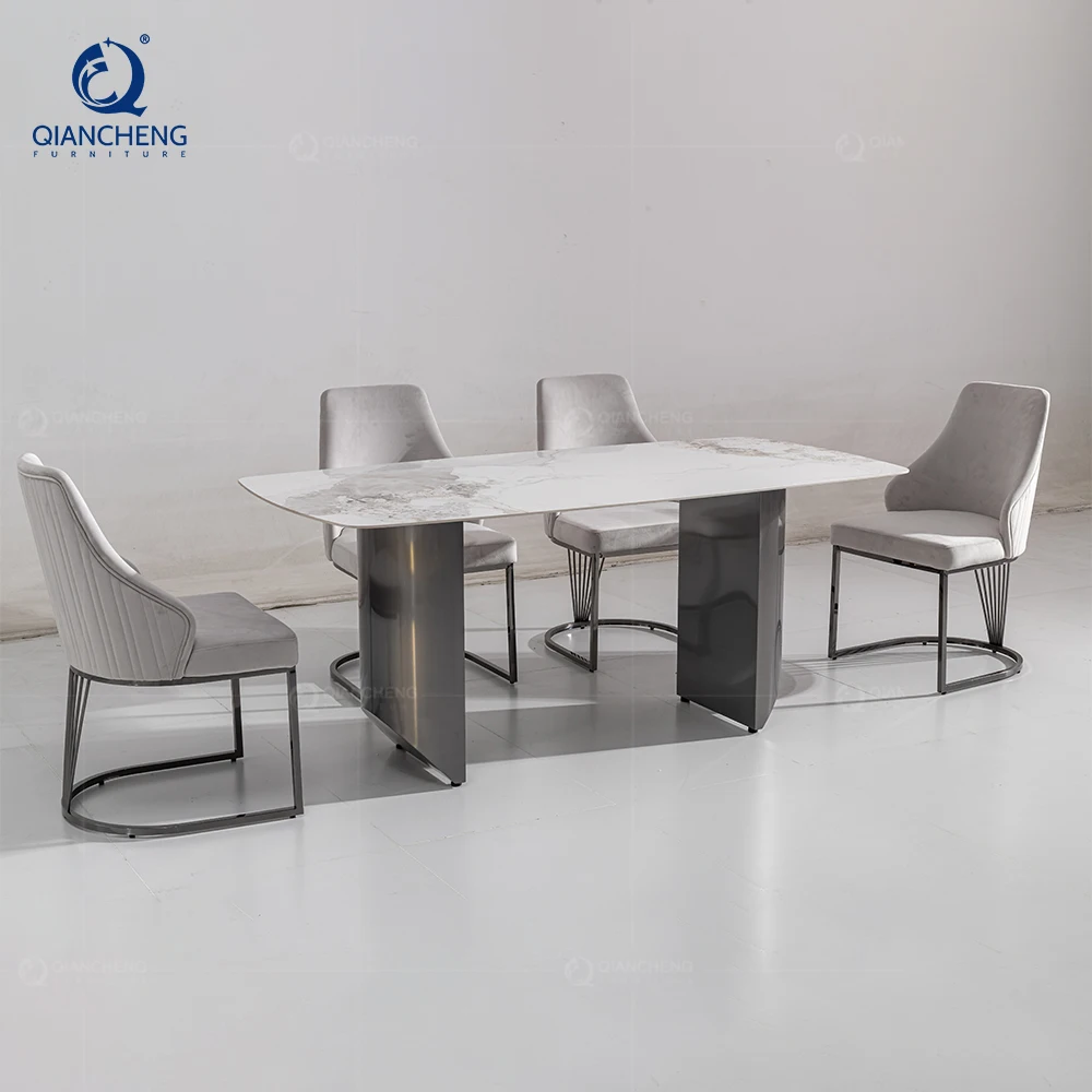 american Dining room furniture dining table set marble 8 seaters oil black stainless steel china modern dining tables