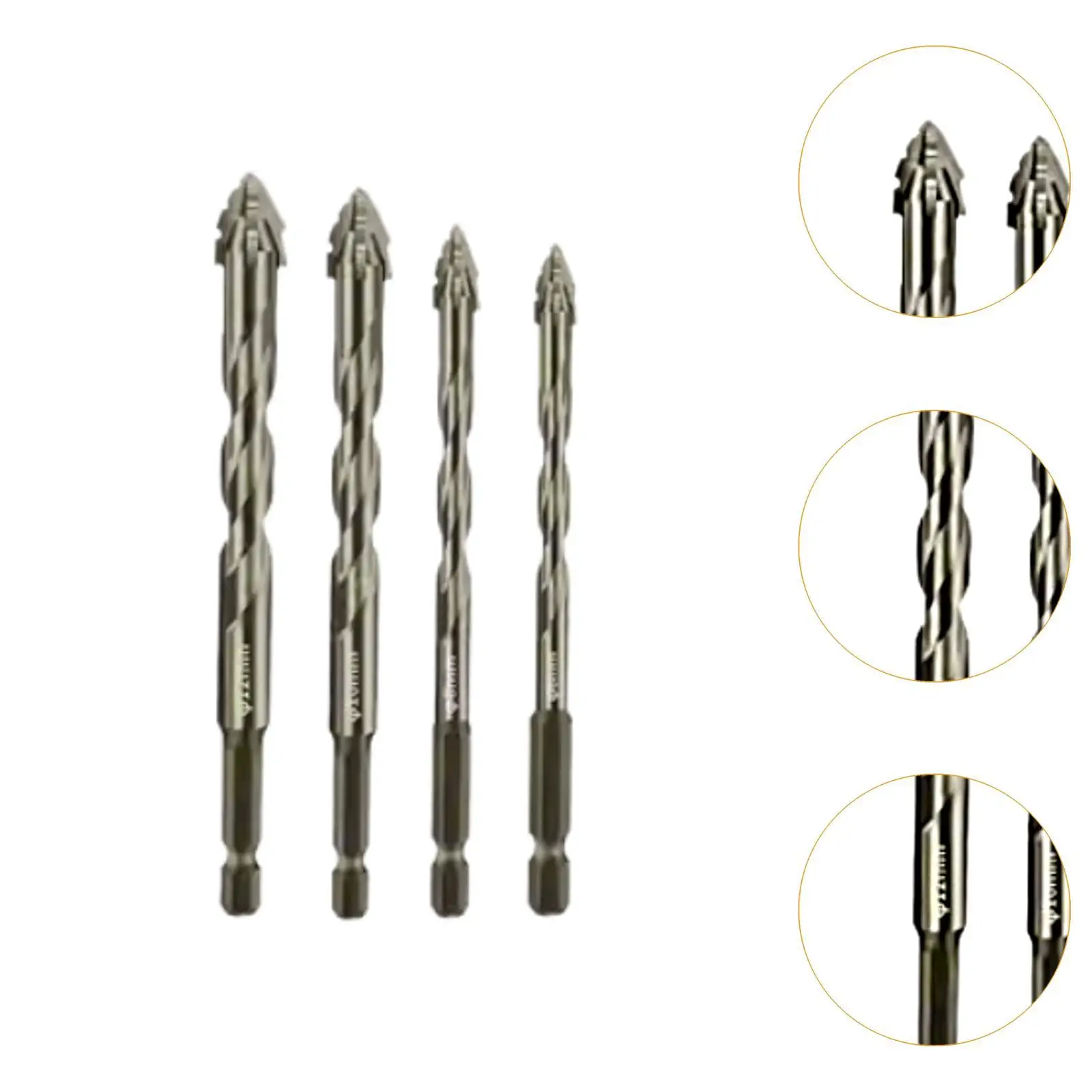 4x Four Flute Sawtooth Eccentric Drill Bits Premium for Ceramic Brick Glass