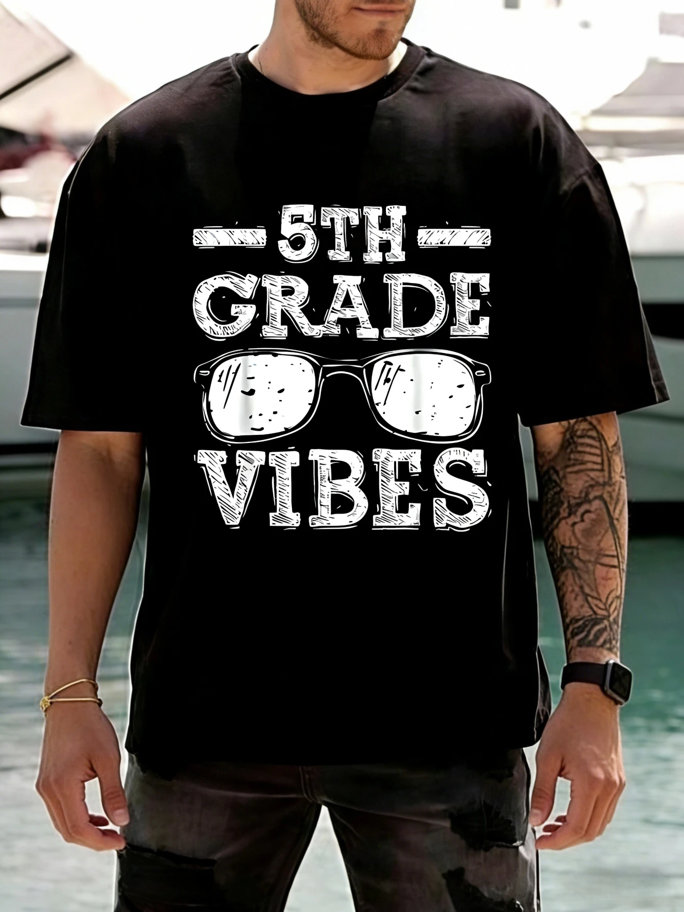

Men's Cotton T Shirt 5TH GRADE VIBES Glasses Graphic Funny Printed Regular Fit Short Sleeve Summer Casual T Shirt for Men