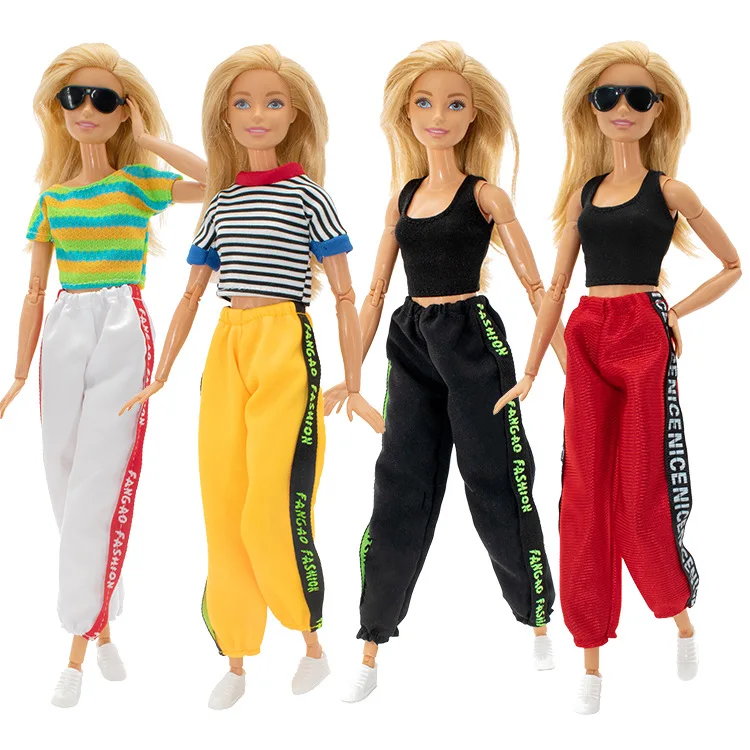 Freizeit sporta nzug Stil für Barbie Puppe Kleidung Weste Hosen Mädchen Zubehör Spielzeug für Kinder bjd Trainings anzug kurz ärmelig