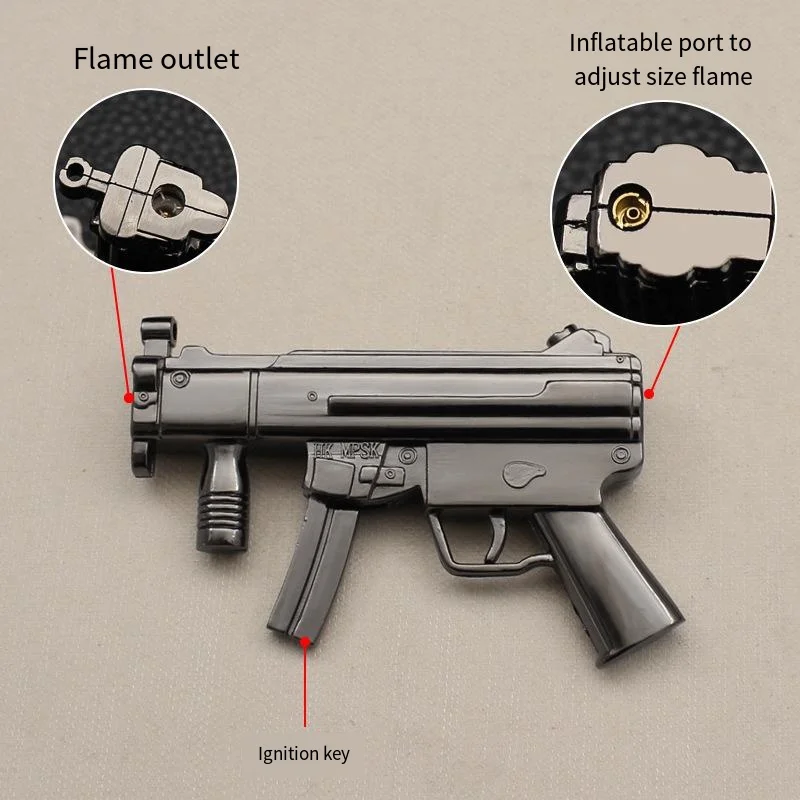 Mini Gun Type Sleutelhanger Aansteker, Butaan Gas, Navulbaar, Metaal Winddicht Aansteker, Rode Vlam, Draagbaar, Roken Accessoires, Nieuw