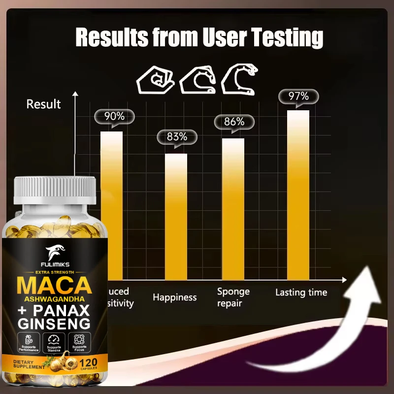 Maca Root Capsules 10,000mg + Korean Ginseng 1,400mg - Black + Red + Yellow Maca Root, Potent & Highly Pure, Energy & Endurance
