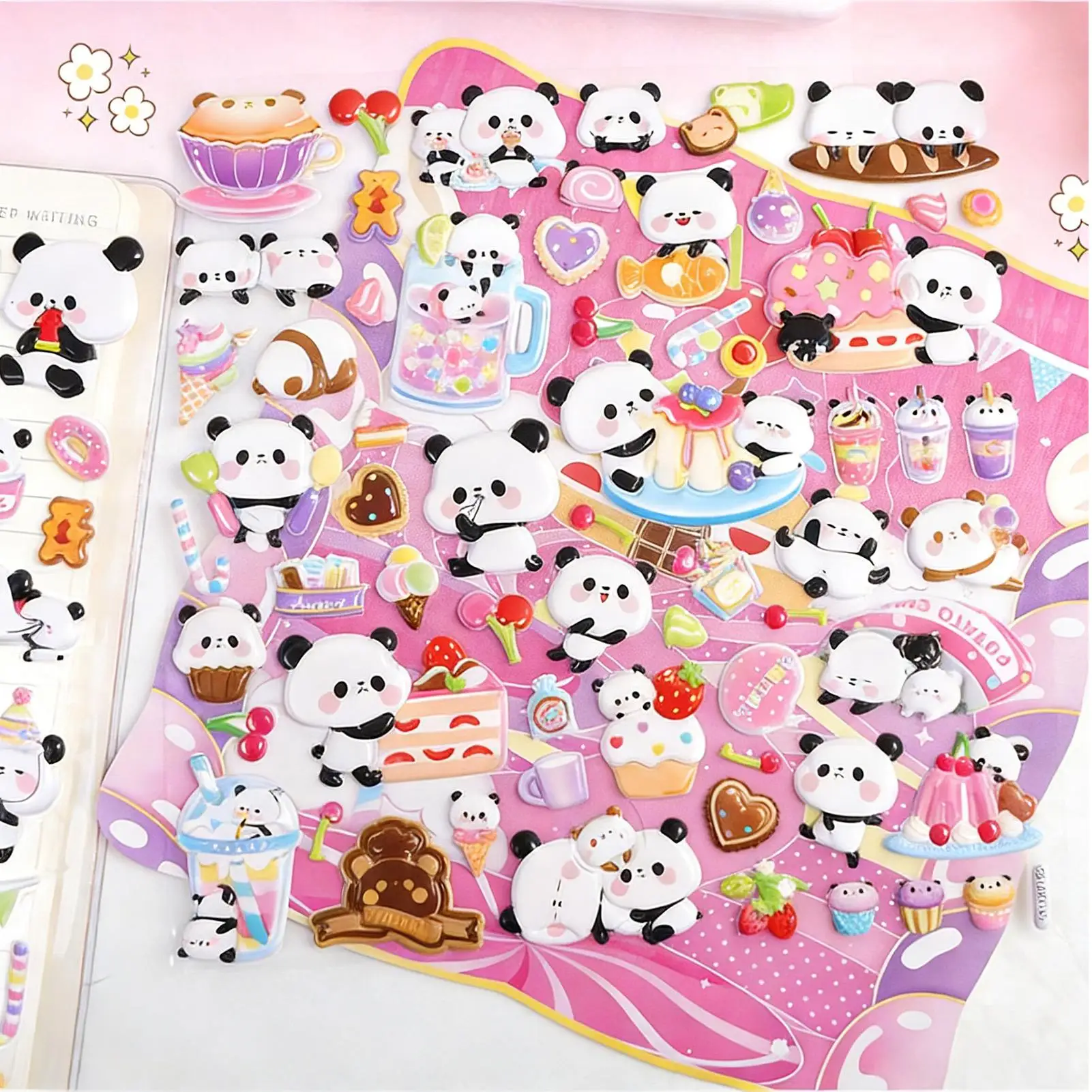 

3D объемные наклейки с милыми пандами, 2 штуки, объемные стикеры для скрапбукинга, для чехлов телефонов, блокнотов, дневников