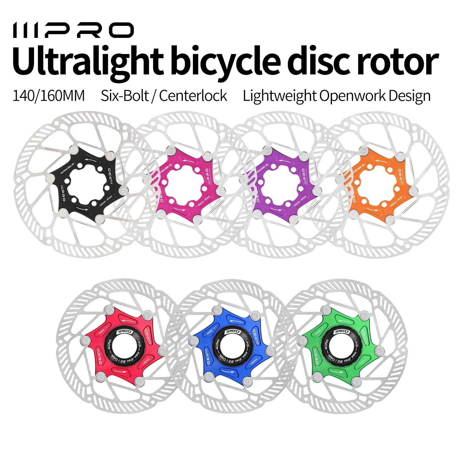 IIIPRO Ultralight 6-Bolt Floating Brake Rotor 140/160mm Heat Dissipation Hydraulic Disc Brake Multi-Color MTB Road Bike Parts