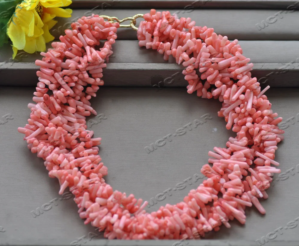 Z12181 5Row 19\'\' Pink Coral Tree-Branch Necklace