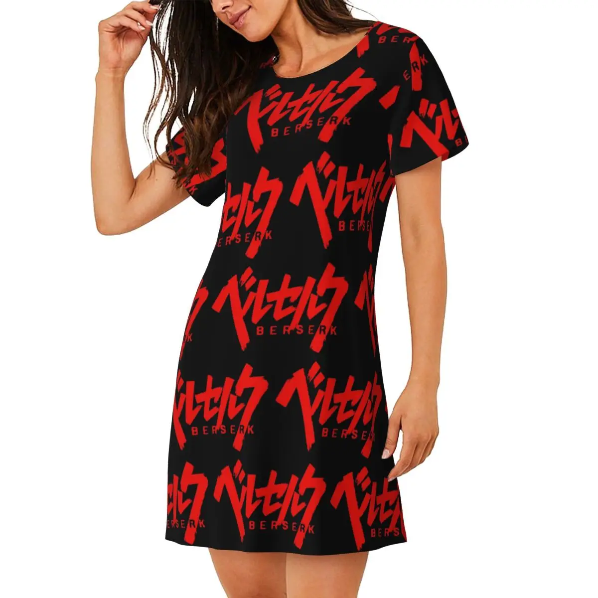Japanese Anime Berserk Logo Short Sleeves Nightdress For Sleeping Sleepshirts Women Short Sleeve Nightgowns Loose Pajama Dress