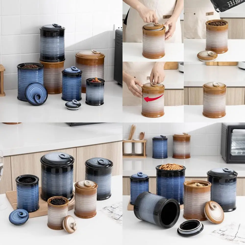 

Набор из 4 коричневых керамических банок с герметичными крышками для хранения на кухне: идеально подходит для муки, сахара, риса, кофе, печенья, конфет
