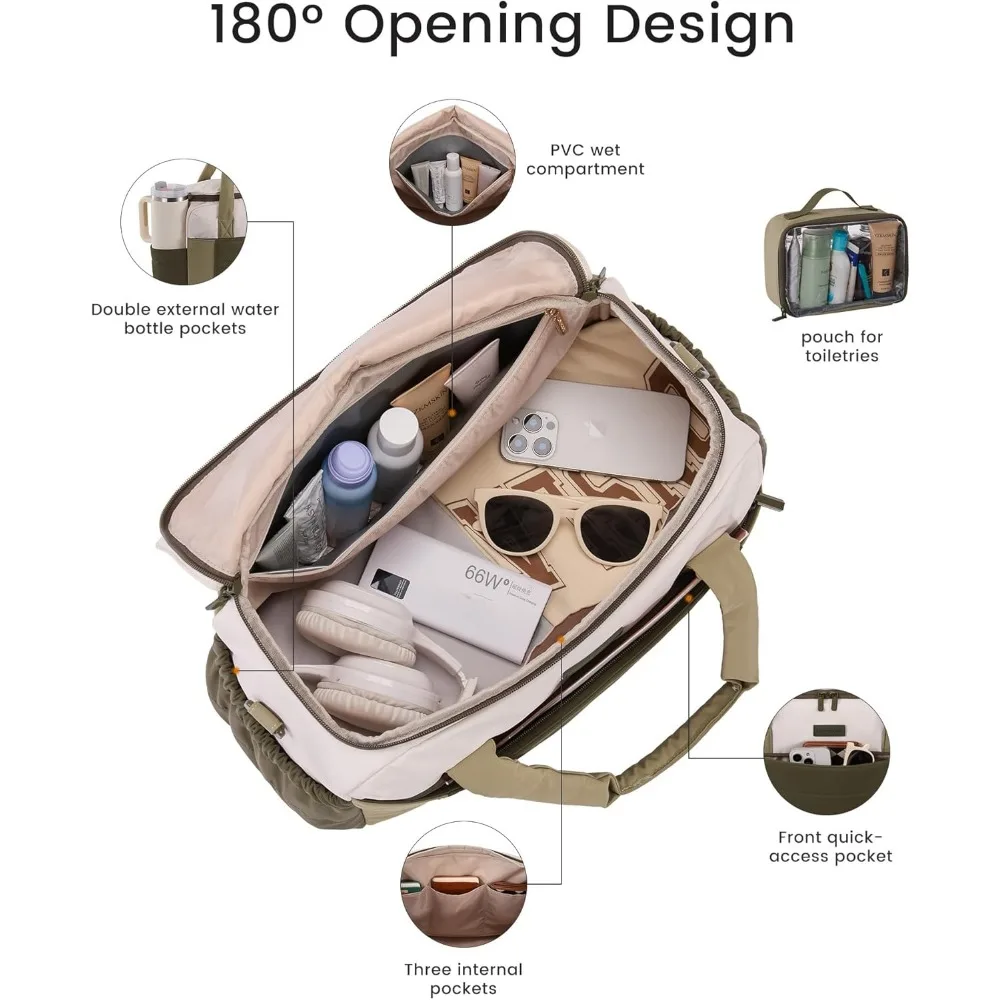 حقيبة دفل نسائية مقاومة للماء للسفر، حقيبة رياضية محمولة مع جيب مبلل، حقيبة عطلة نهاية الأسبوع بين عشية وضحاها للمغامرة #3