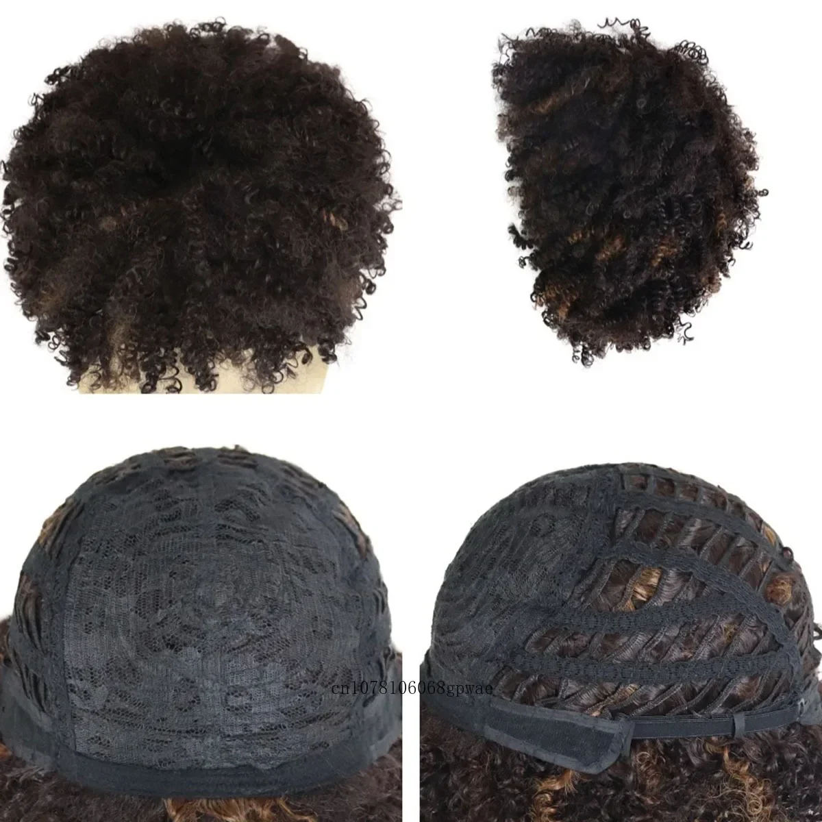 Synthetische Korte Mix Bruine Pruik Voor Zwarte Mannen Afro Kinky Krullend Pruiken Met Pony Pluizige Bouncy Krullen Haar Rocker Pruik Dagelijks Cosplay