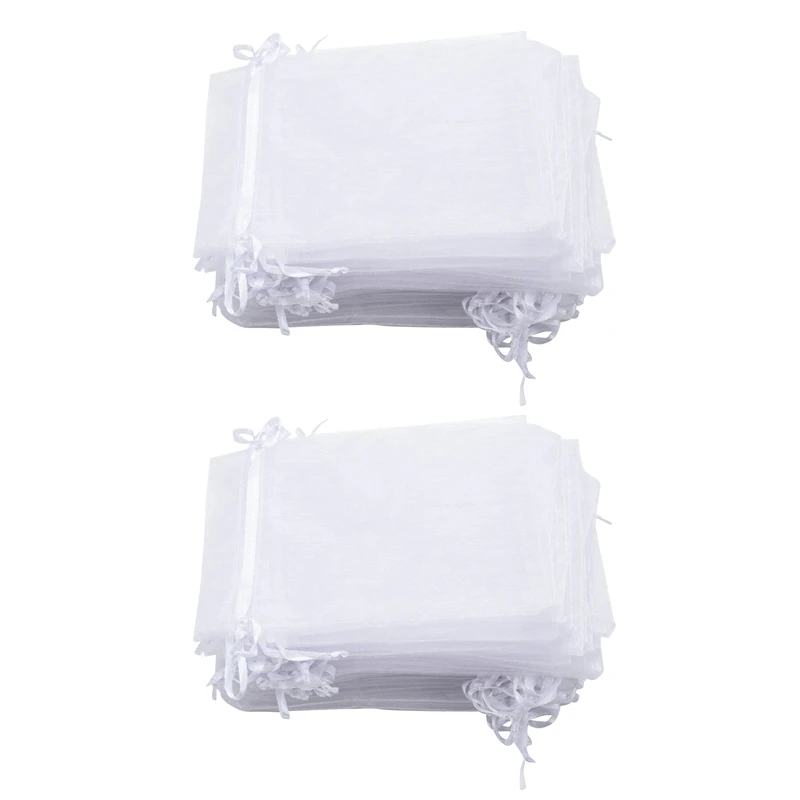 

100 Pieces 4 By 6 Inch Organza Gift Bags Drawstring Jewelry Pouches Wedding Party Favor Bags (White)