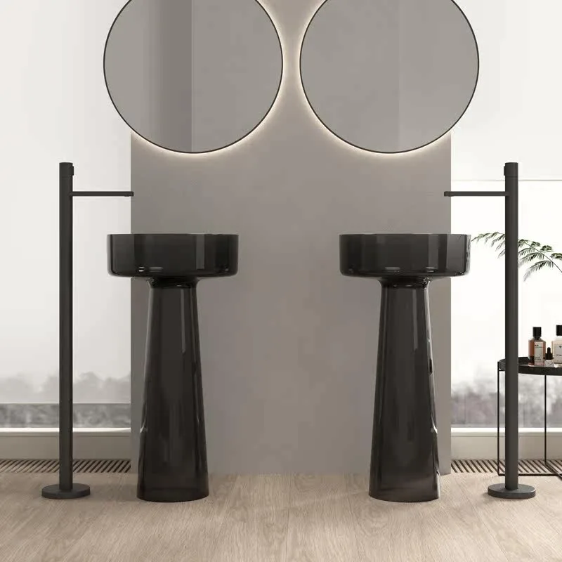 Integrated floor-to-ceiling wash basin Color transparent column basin Resin wash table