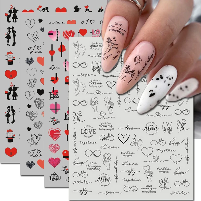 

3d Nail Art Stickers Valentine Day Red Balloons Love Hearts Letters Adhesive Sliders Nails Decals Decorations For Manicures