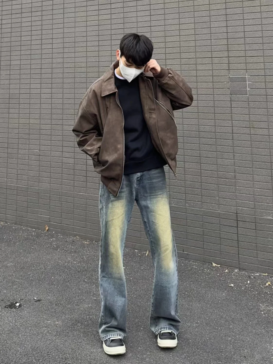 Amerikaanse retro bezaaid lederen jaet rits ontwerp losse faionable motorjas voor mannen en vrouwen jeugd trend bovenkleding