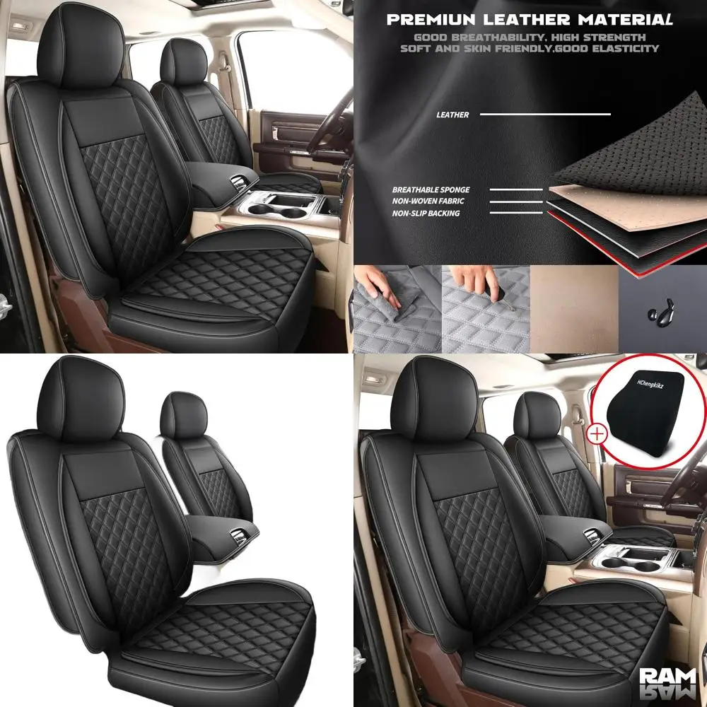 

Роскошные кожаные чехлы на автомобильные сиденья на заказ для RAM 2002-2024 Crew Cab с подушкой сиденья, черные