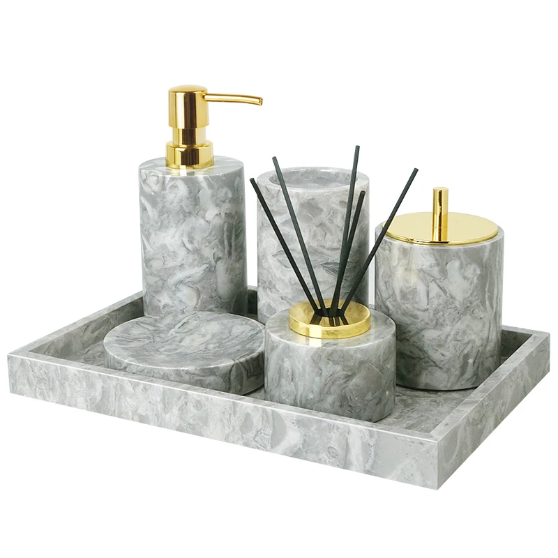 Pitaya Flower Natural Marble Bathroom Accessories Sets Soap Dispenser Toothbrush Holder Cup Toilet Brush Ashtray Jewelry Trays