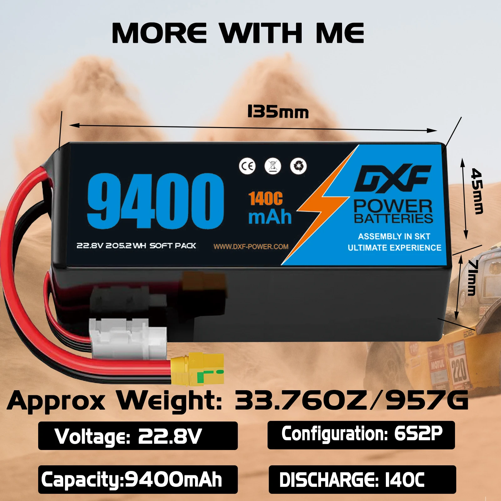 DXF Lipo 6S Battery 22.8V 140C with XT60 EC5 TRX T/DEANS XT90 XT150 Plug For 1/8 Buggy RC Car Boat Airplane