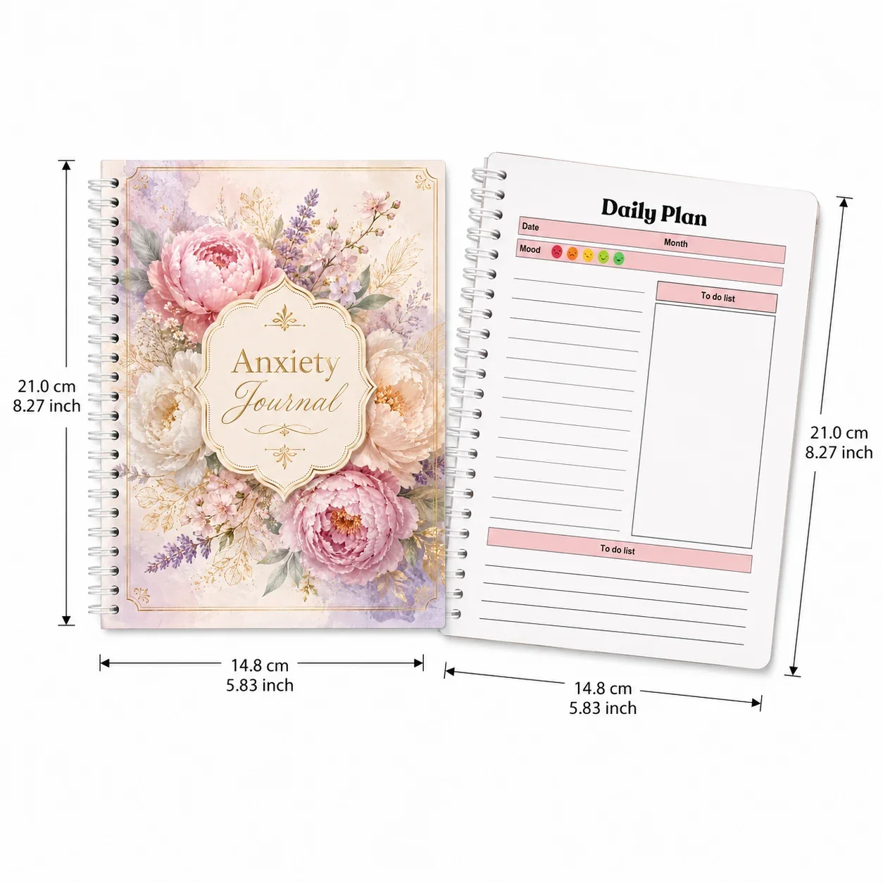 A5 Anxiety Journal Planner Journal for Daily Thoughts, Stress Management, Mood Tracking and Self-Care Reflection